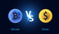 Abstract Bitcoin and Dollar Concept Asset Investment Decisions, Risk Distributions, Safe Havens, of Investors