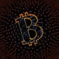 Abstract Bitcoin Sign Built as an Array of Transactions in Blockchain Conceptual 3d Illustration