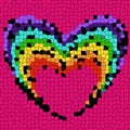 Abstract bitmap. Mosaic in rainbow colors on pink background