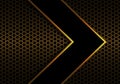 Abstract black arrow gold line direction on metal hexagon mesh pattern design modern futuristic background vector Royalty Free Stock Photo