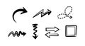 Abstract black arrows vector set with various curved, zigzag, and straight arrow designs for creative graphic projects and digital Royalty Free Stock Photo