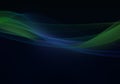 Abstract black background with blue and green dynamic lines
