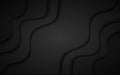 Abstract black background with diagonal waves. Wavy dark paper