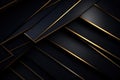 Abstract black background with golden lines. Design element. 3d illustration, Luxury abstract black metal background with golden