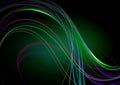 Abstract black background with green back lit with wavy strips