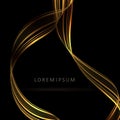 Abstract black background, isolated gorgeous wave patterns in gold color