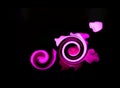 Abstract black background with swirling purple lines.