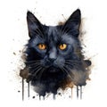 Abstract black cat digital watercolor ink illustration Royalty Free Stock Photo