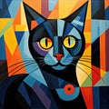 Abstract Black Cat Painting In The Style Of Pablo Picasso. Pet. Animals Art. Illustration, Generative AI