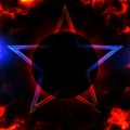 Abstract black circle in the center and shiny star with bright neon red nebula and flame Royalty Free Stock Photo