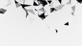 Abstract black cloud of triangles floating on white background, monochrome. Stock. Magnetizing movement of geometrical