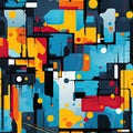 Abstract black and colorful pattern with modular, funky urban graffiti (tiled)