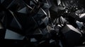 abstract black crystal background with faceted textures rendered in 3D, designed as a wide panoramic polygonal wallpaper