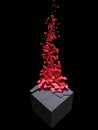 Abstract black cube shattering into million red small pieces