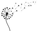 Abstract black dandelion silhouette with hearts, flying seeds of love dandelion - vector Royalty Free Stock Photo