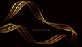 Abstract black design, isolated gorgeous wave patterns in gold color