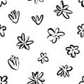 Abstract black doodle pattern with floral motif. Royalty Free Stock Photo