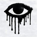 Abstract black eye graphic with paint drips on a white textured surface Royalty Free Stock Photo