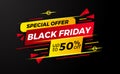 Abstract black friday sale discount banner template with red and yellow color for retail commerce store shopping Royalty Free Stock Photo