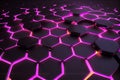 Abstract black of futuristic surface honeycom hexagon pattern with purple light rays ,3d big data network connection Royalty Free Stock Photo