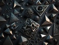 Abstract black geometric background Various pyramides shapes Flat lay created with Generative AI technology