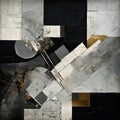 Black And White Gold Abstract Painting With Industrial Fragments