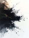 Abstract Black and Gold Ink Cloud Explosion on Bright White Background Royalty Free Stock Photo