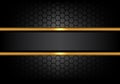 Abstract black gold line banner on hexagon mesh pattern design modern luxury background vector Royalty Free Stock Photo