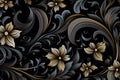 Abstract Black and Gold Ornate Floral Vine Pattern Background