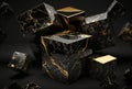 Abstract black golden marble cubes geometric background. Generative AI Royalty Free Stock Photo