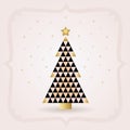 Abstract black and golden triangle tiles pattern Christmas tree with golden top star on pink background Royalty Free Stock Photo