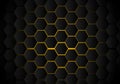 Abstract black hexagon pattern on yellow neon background technology style. Honeycomb
