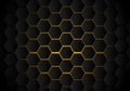 Abstract black hexagon pattern on yellow neon background technology style. Honeycomb