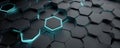 Abstract black hexagonal pattern with glowing blue highlights in 3D design Royalty Free Stock Photo