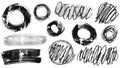 Abstract black ink brush strokes and scribbles on a white background artistic elements collection Royalty Free Stock Photo