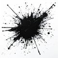 Abstract black ink explosion splatter on white background dynamic motion Royalty Free Stock Photo