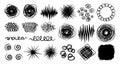 Abstract black ink scribbles and swirling shapes set collection in various circular and zigzag patterns isolated on white Royalty Free Stock Photo
