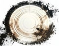 Abstract Black Ink Splatter Circular Pattern on White Canvas Art Royalty Free Stock Photo