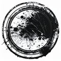 Abstract Black Ink Splatter with Circular Ring on White Paper Texture Royalty Free Stock Photo