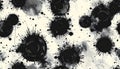 Abstract black ink splatter pattern on white background with dynamic circular shapes and splashes Royalty Free Stock Photo