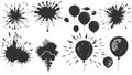 Abstract black ink splatters and balloon silhouettes on white background. Royalty Free Stock Photo