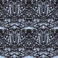 Abstract black lace, blue moire vector pattern.