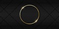 Abstract Black Metallic Wallpaper with Gold Ring and Lines. Metal Dark Black Background Perforated by Dots. Glow Circle Royalty Free Stock Photo