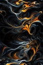 Abstract black and orange marble background, Fantasy fractal artwork, Digital art