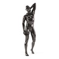 Abstract black plastic human body mannequin over white background. Standing pose