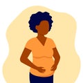 Abstract black pregnant young girl. Pregnancy woman. Expectant mother, motherhood, single mother. Vector illustration