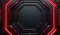 Abstract black, red geometric pattern with hexagonal shapes, glowing neon lines. Futuristic tech design with dark metallic Royalty Free Stock Photo