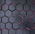 Abstract black and red hexagon texture background pattern 3d rendering Royalty Free Stock Photo