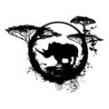 Abstract black rhinoceros in Africa. hand drawing. Not AI, Vector illustration Royalty Free Stock Photo