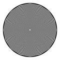 Abstract black round shape on white background. Optical illusion of distorted surface. Twisted stripes in circle. Stylized 3d Royalty Free Stock Photo